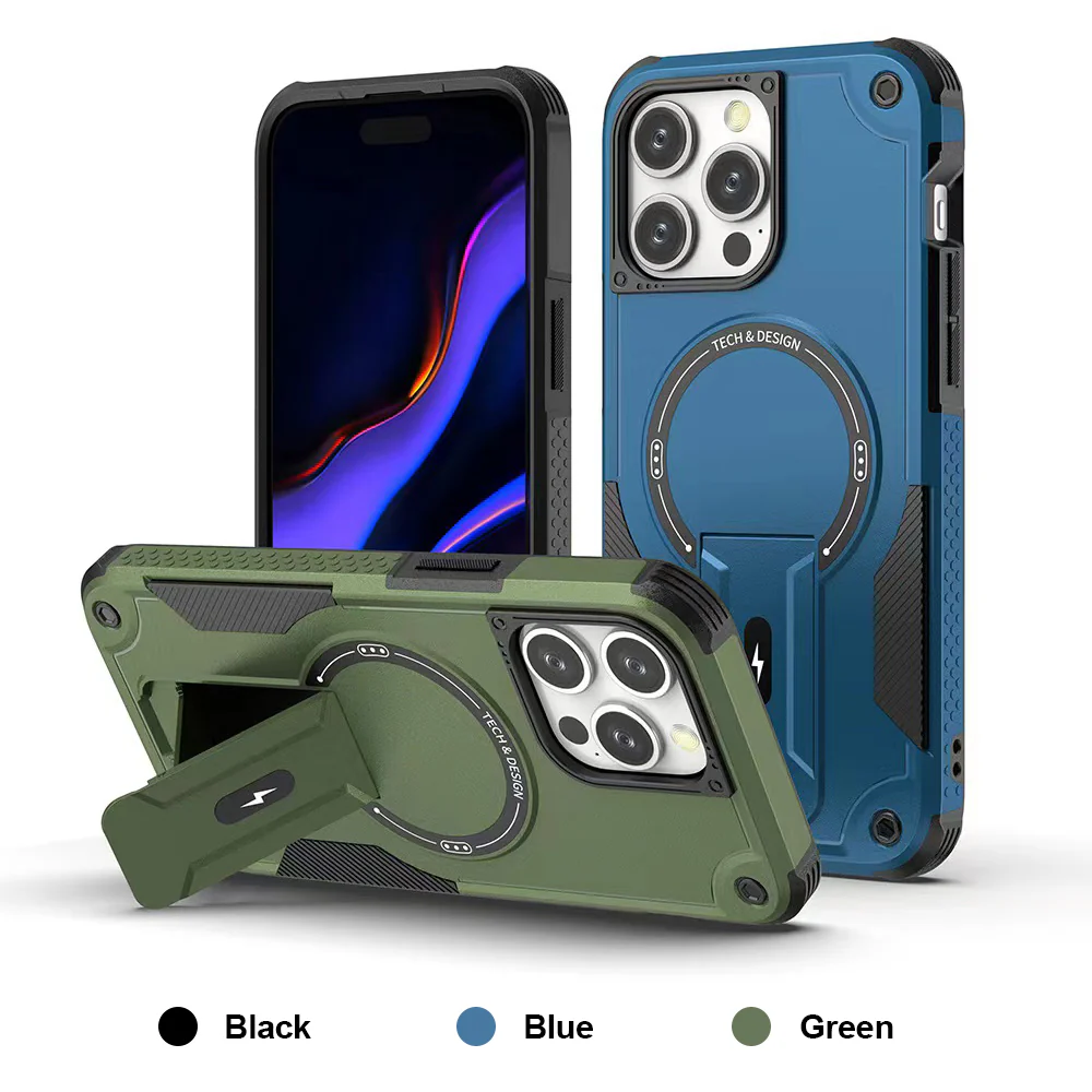 [1077] IPhone 15 Pro Max Green Stander Case w/MagSafe 